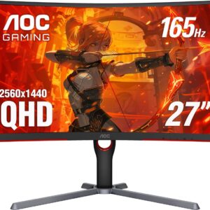 AOC CQ27G3S 27″ QHD 2560 x 1440 (2K) 165 Hz (DisplayPort 1.2), 144 Hz (HDMI 2.0) HDMI, DisplayPort, Audio FreeSync Premium (AMD Adaptive Sync) Curved Gaming Monitor